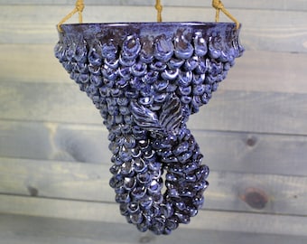 Ceramic Planter - Dark Purple Blue Mermaid Hanging Planter with Scales - Succulent Pot