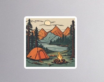 Camping, fire sticker