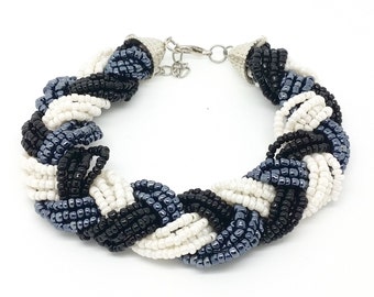 Black and White Braided Bead Bracelet