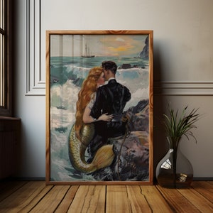 Vintage Mermaid Poster | Retro Mermaid Wall Art | Ocean Print | Ginger Mermaid | Nautical Art | PRINTABLE | UHD | JPEG