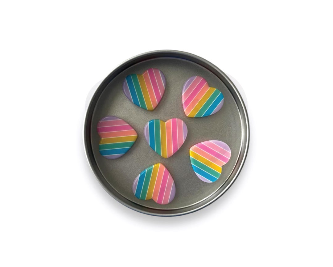 Pastel Rainbow Magnets | Hearts and Stars, Set of 6 | Fridge Magnet ...