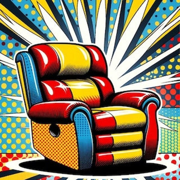 Explosive Comfort - Pop Art Recliner | Vibrant Comic Book Style Chair Art | Man Cave Decor, Instant Download