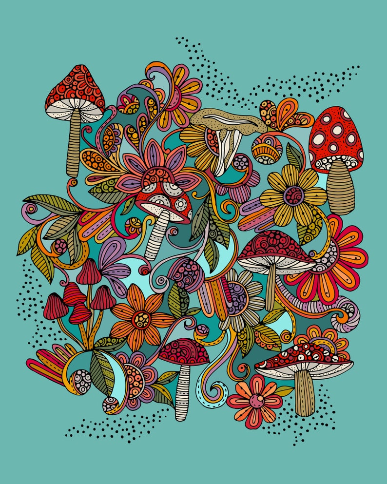 Little Mushrooms, mushroom art, mushrooms, cute mushrooms, cottage core vibes, cottage core aesthetic, wall art, wall decor image 1