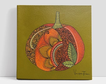 La calabaza- Original painting 6x6 - Pen and ink art - original art