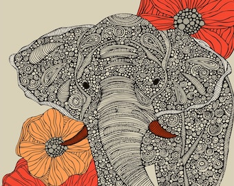 The Elephant print -Decor - Room decor - Flowers - Doodle Art - Flowers Print Decor - Animal Print Decor - Nursery Art - Playroom Decor