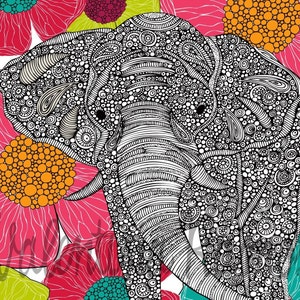 In Groveland-Decor Room decor Flowers Doodle Art Flowers Print Decor Animal Print Decor Nursery Art Playroom Decor elephant image 1