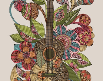 Ever Guitar - Home Decor - Music Art -Decor - Room decor - Flowers - Doodle Art - Music Print Decor