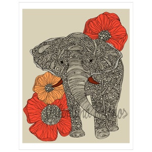 The Elephant print Decor Room decor Flowers Doodle Art Flowers Print Decor Animal Print Decor Nursery Art Playroom Decor image 2