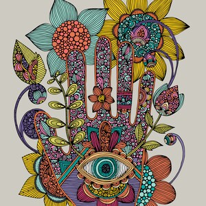 Floral Hamsa Hand Art Print: Doodle Style, Colorful Home Decor (8x10 inches)