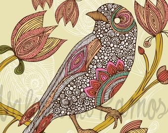 Anais the bird - Art Print- Bird Decor - Decor - Room decor - Cute Bird - Flowers - Doodle Art - Flowers Print Decor - Animal Print Decor