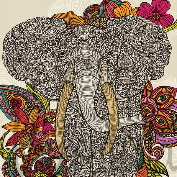 Walking in paradise-elephant Print - cute elephant - Home Decor - Animal Art - Playroom Decor-Decor - Room decor - Flowers - Doodle Art