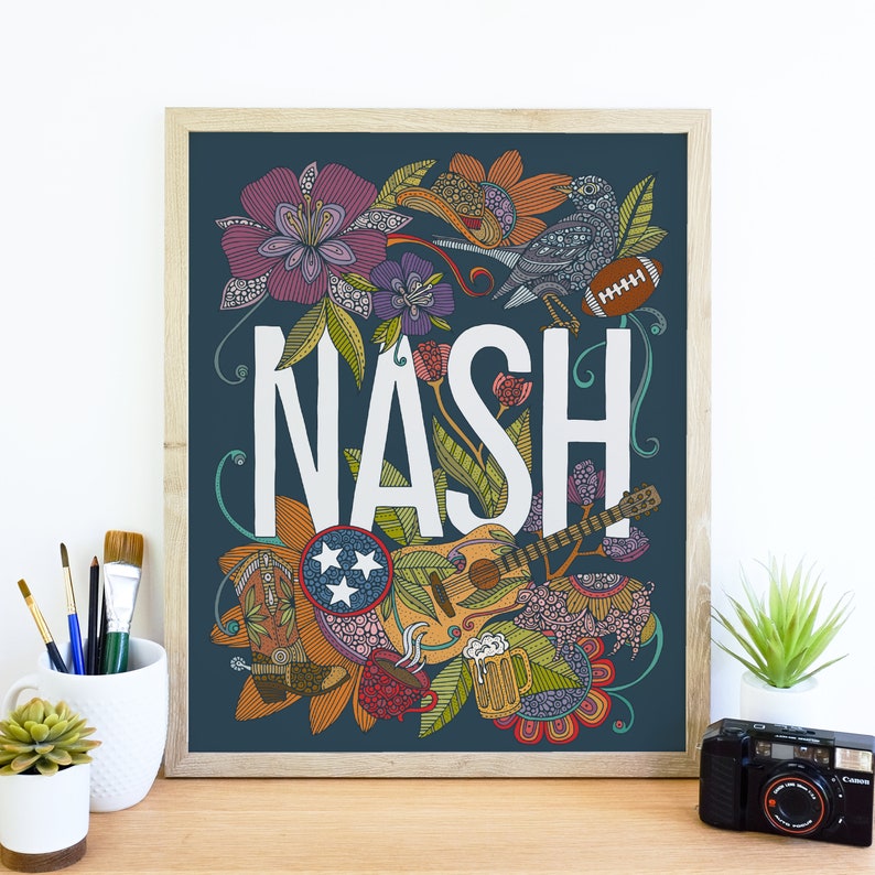 Nash blue background Wall Art Print Country Music Art The Music City Art Nashville Art Music Teacher Gift Bild 1