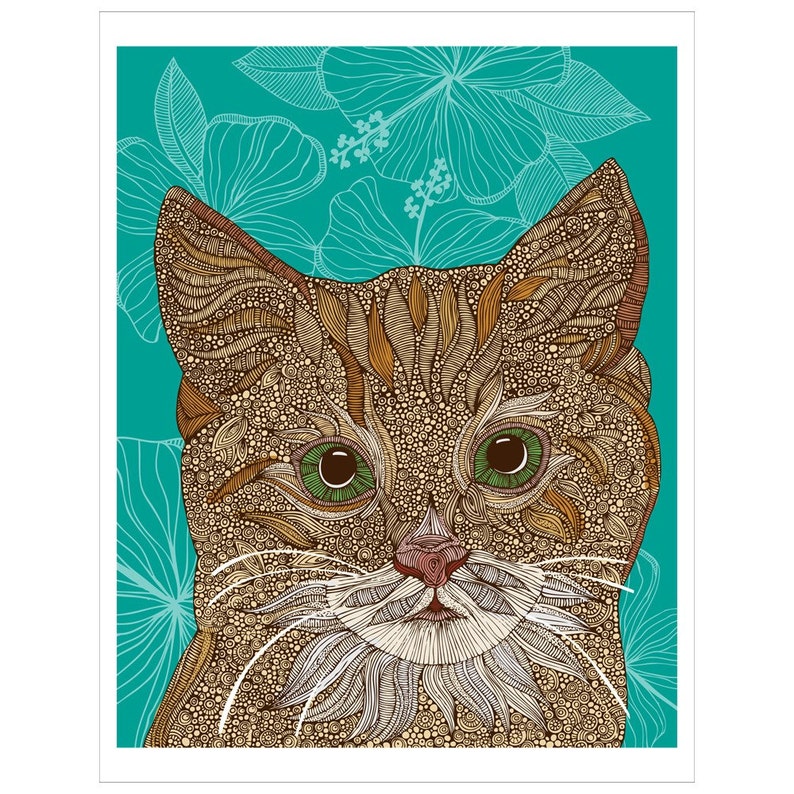 Missy the cat 8x10 cat Print cute cat Home Decor Animal Art Playroom Decor Room decor Doodle Art Flowers Print Decor image 2