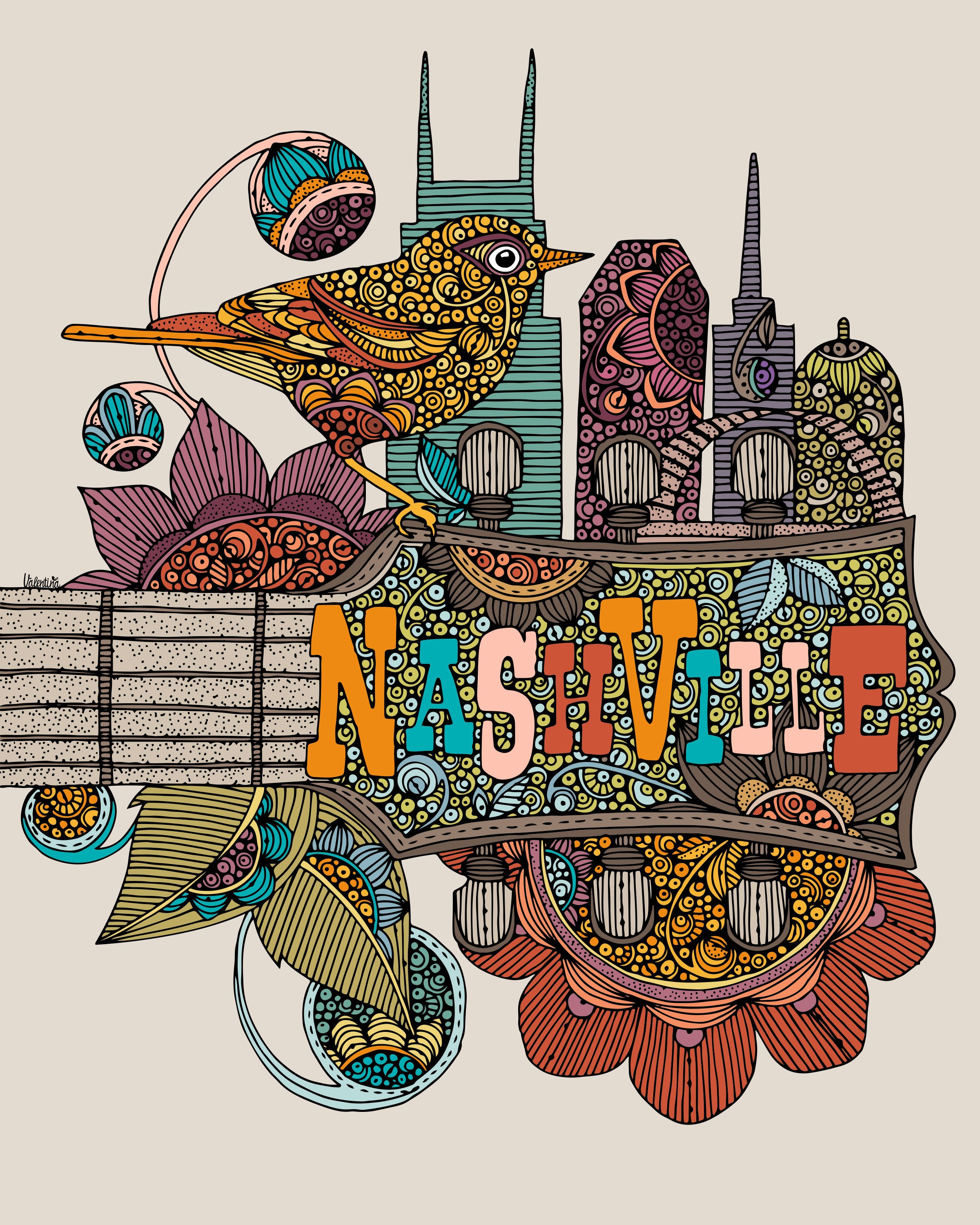 Nashville Music City Art Print – Whimsical Country Music Gift - Etsy