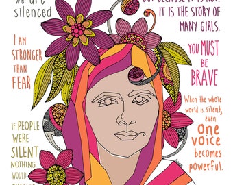 Malala Yousafzai Art Print: Inspirational Quote, Activist Portrait