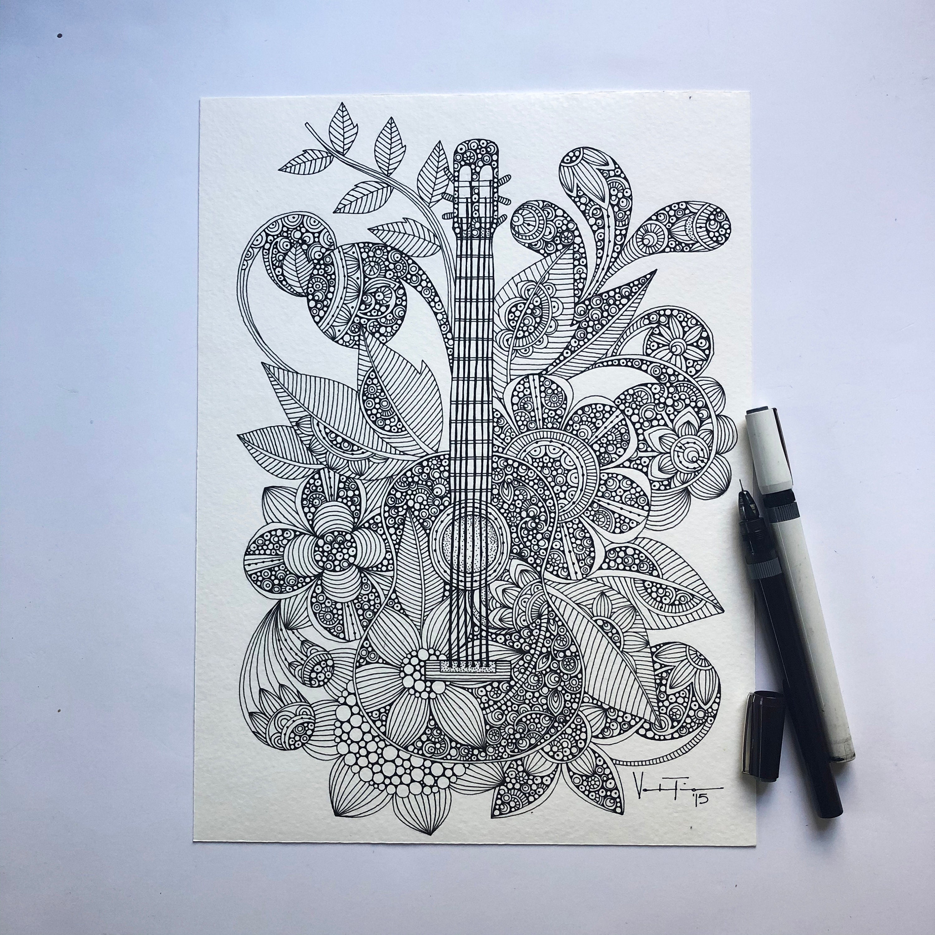 Ever Guitar - Original Pen and Ink Drawing - Pen and Ink Art