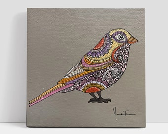 El pajaro - Original painting 6x6 - Pen and ink art - original art