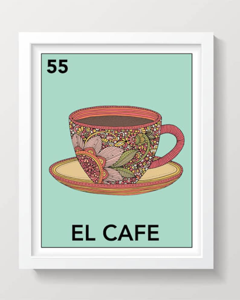 El Cafe Mexican Lottery style /Kitchen / Kitchen Decor / Decoration / Illustration / Coffee Shop/ Coffee Shop Art image 1