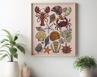 In the sea - seashells and crustaceans, wall decor, home decor