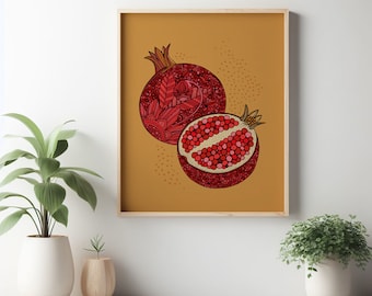 Pomegranate Wall Art, kitchen print, housewarming gift, kitchen decor, home decor, fruit print