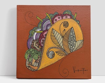 El taco- Original painting 6x6 - Pen and ink art - original art