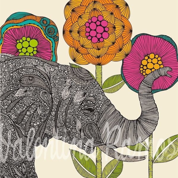 elephant Print - cute elephant - Home Decor - Animal Art - Playroom Decor-Decor - Room decor - Flowers - Doodle ArtAaron the elephant  print
