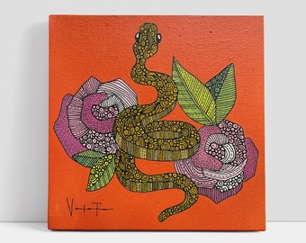 La serpiente - Original painting 6x6 - Pen and ink art - original art