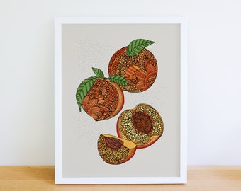 Peaches, fruit,  food, kitchen decor, food decor, restaurant decor, wall decor