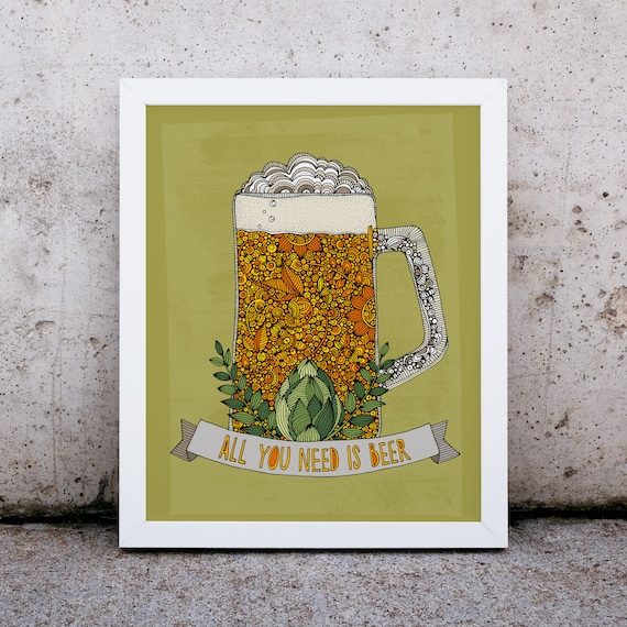 All You Need Is Beer Wall Art Print Bar - Beer Wall Artwork All You Need Is Beer Wall Art Print Bar - Beer Wall Artwork