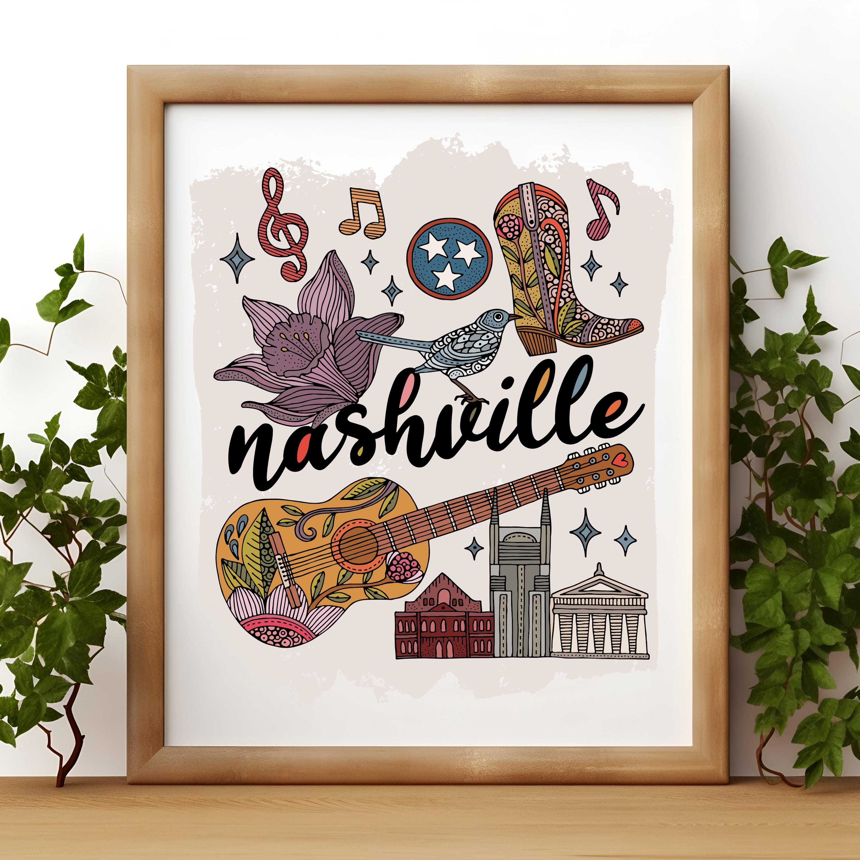 アート・デザイン・音楽 American Design Ethic Music City Magic - Nashville Art Print- - Art Wall Decor - Etsy