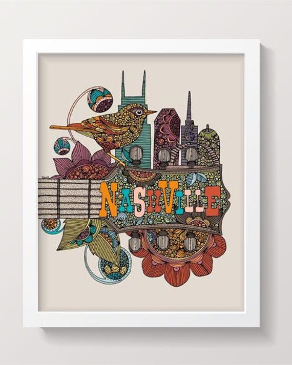 Nashville Music City Art Print – Whimsical Country Music Gift - Etsy