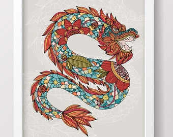 Year of the Dragon, Chinese Zodiac , Chinese Horoscope, zodiac 2024, Chinese New Year, Whimsical Dragon, Wall Art, Art Decor