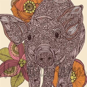 Pinky print 8x10 Decor Room decor Flowers Doodle Art Flowers Print Decor Animal Print Decor Piggy print Piggy art image 1