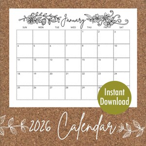 2026 Calendar - 12 Months -planner - PRINTABLE PDF - Letter Size - Etsy