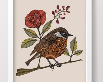 Ollie the european stonechat- bird print, birding, bird watching, nature, home decor, art decor