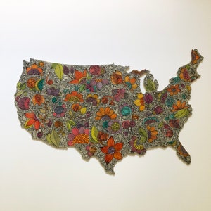 United States Map in Wood - Pen and ink art  - Original Art -Acrylic  art - Art Decor - Wall Decor - Contemporary Art