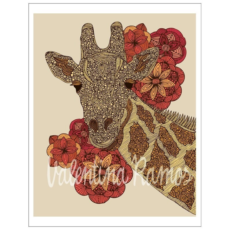 The Giraffe print Decor Room decor Flowers Doodle Art Flowers Print Decor Animal Print Decor Nursery Art Playroom Decor image 2