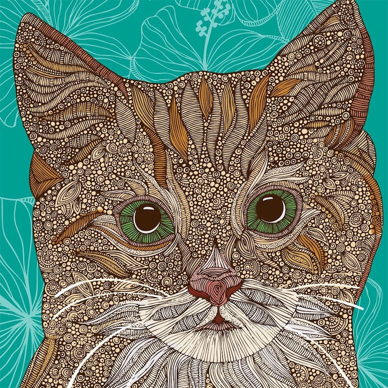 Missy the cat 8x10 cat Print cute cat Home Decor Animal Art Playroom Decor Room decor Doodle Art Flowers Print Decor image 1