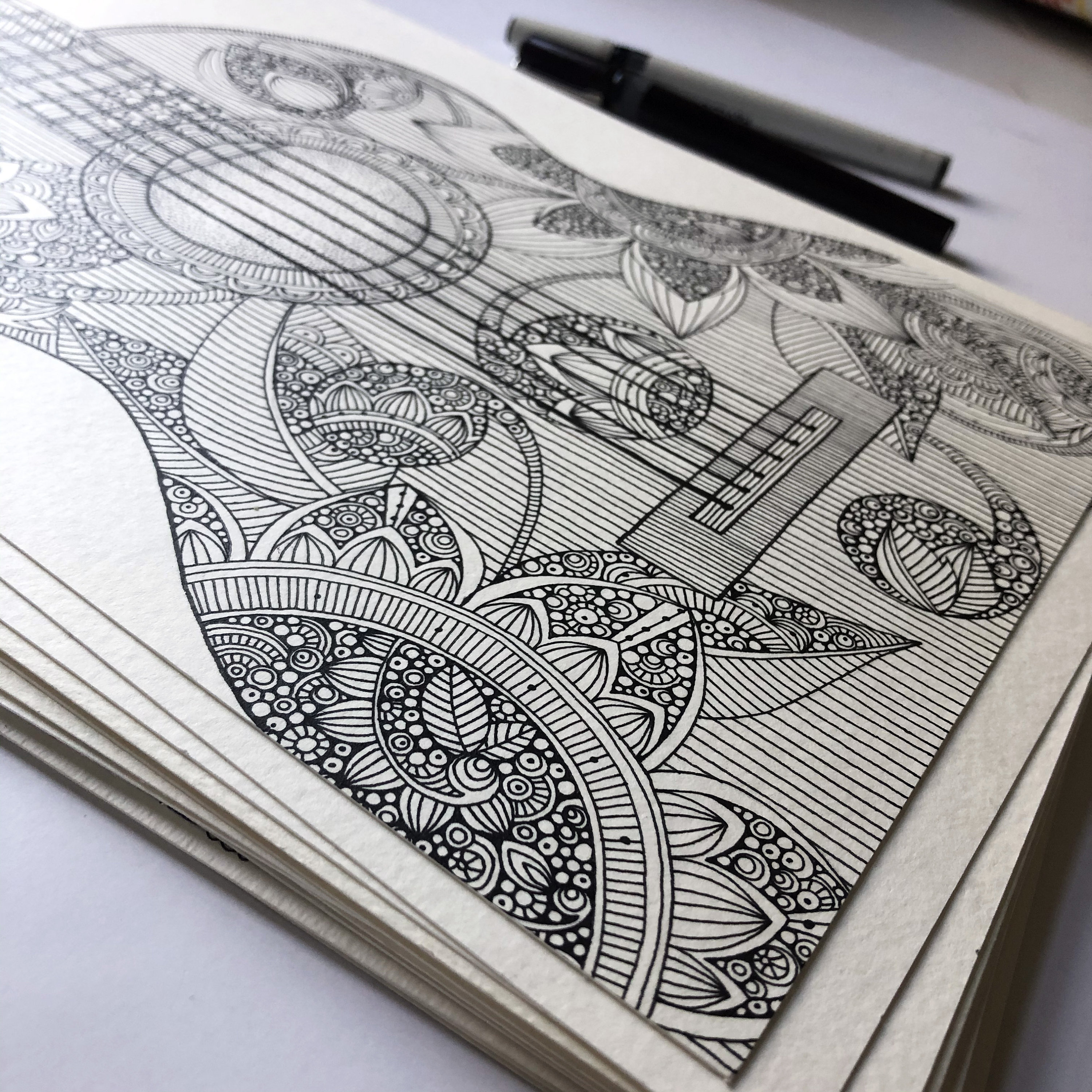 The Guitar - Original Pen and Ink Drawing - Pen and Ink Art