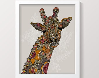 The Giraffe -Decor - Room decor - Flowers - Doodle Art - Flowers Print Decor - Animal Print Decor -  giraffe print