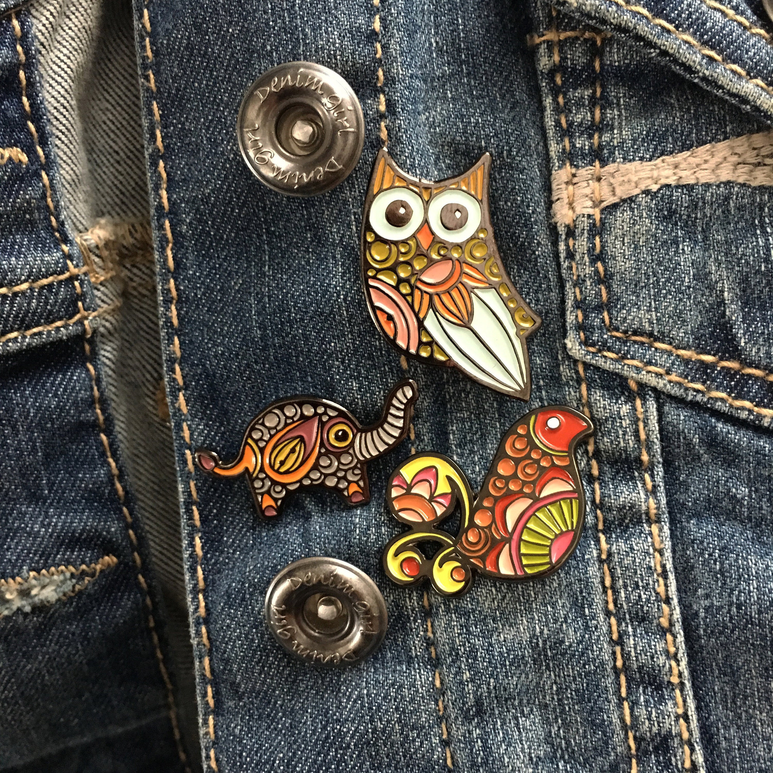 Elephant, Owl, Bird Soft Enamel Pin, Gunmetal Finish