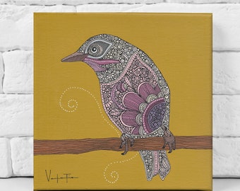 James- Original painting 8x8 - Pen and ink art - bird art