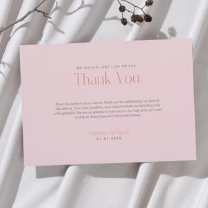 Rosa Dankeskarte - Bearbeitbare Canva-Vorlage, minimalistische Typografie, Sofort-Download, einfache Hochzeit-Dankeskärtchen, printable
