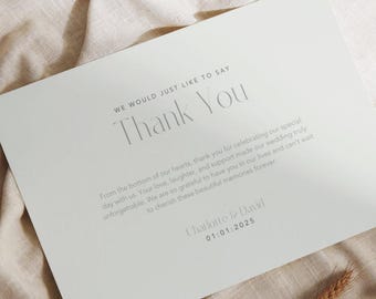 Olive Green Simple Thank You Card – Editable Canva Template, Minimalist Typography, Instant Download, Thank You Note, Printable