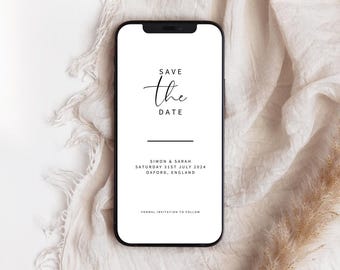 Simple Typography Save the dates, editable digital save the date, black and white  theme, Downloadable Save The Date Mobile Sized
