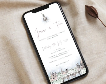 Oxford wedding invites, editable digital wedding invitation, Oxford theme, Downloadable Wedding Invitation Mobile Sized