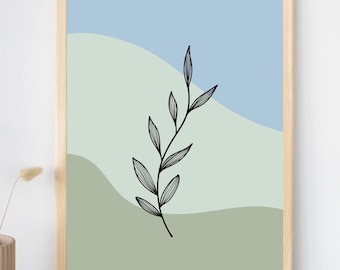 Wavy Leaf Abstract Digital Print, Wall Decor