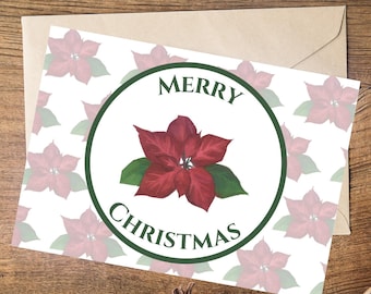Buon Natale Poinsettia Flower Card stampabile