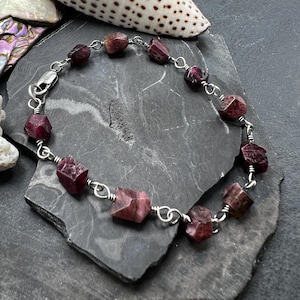Earth's Bounty - Faceted Ruby Nuggets and Sterling Silver Bracelet