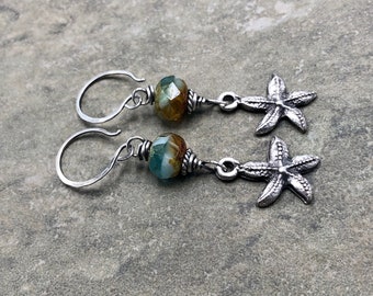 Seashore - Picasso Czech Glass and Sterling Silver Earrings